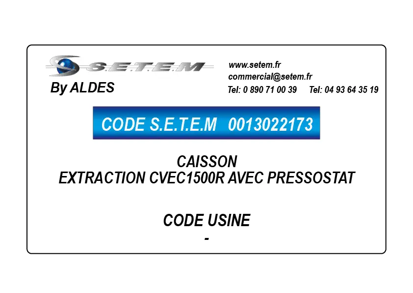 0013022173-CAISSON ALDES EXTRACTION CVEC1500R AVEC PRESSOSTAT