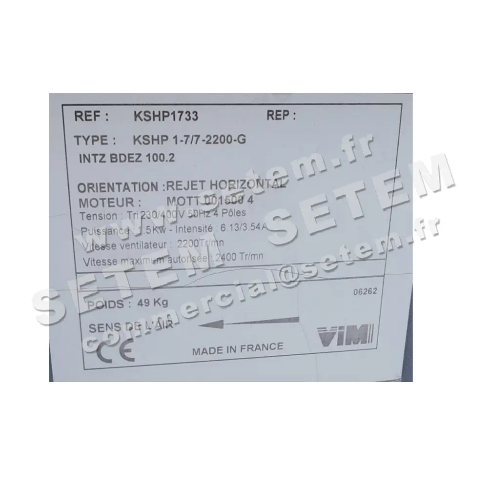 0019000043-CAISSON VIM KSHP1.7/7.2200.G *KSHP1733*