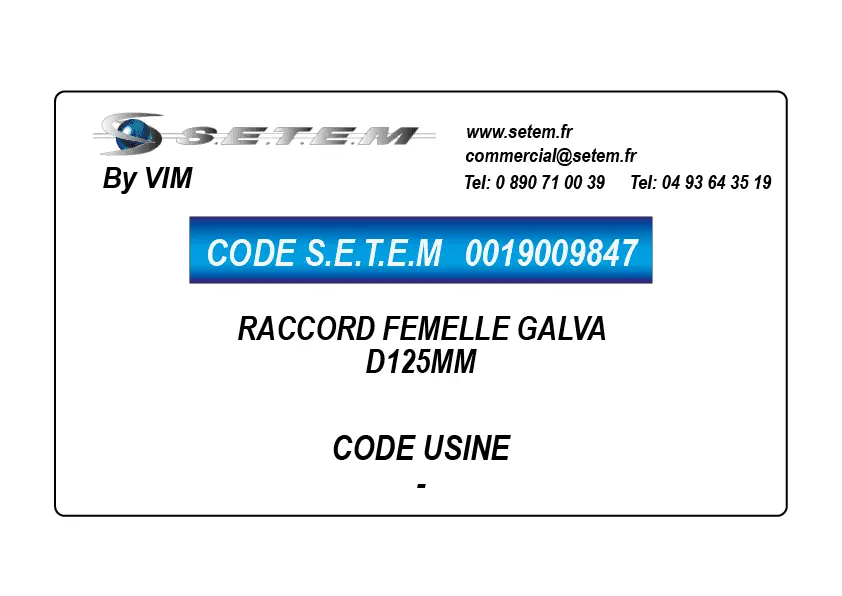 0019009847-RACCORD FEMELLE GALVA D125MM VIM