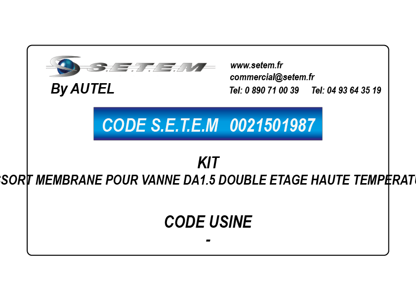 KIT RESSORT MEMBRANE POUR VANNE DA1.5 DOUBLE ETAGE HAUTE TEMPERATURE