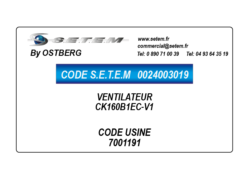0024003019-VENTILATEUR OSTBERG CK160B1EC-V1 *7001191*