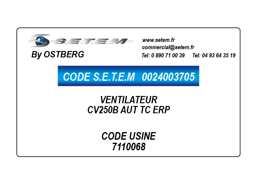 0024003705-VENTILATEUR OSTBERG CV250B AUT TC ERP *7110068*