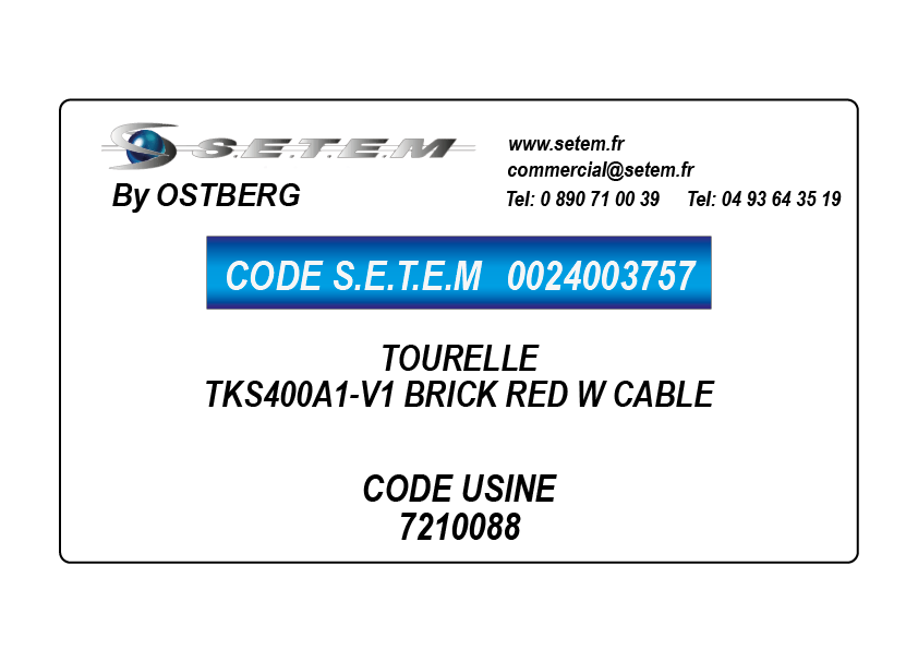 0024003757-TOURELLE OSTBERG TKS400A1-V1 BRICK RED W CABLE *7210088*