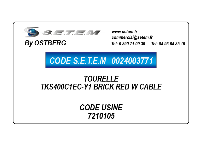 0024003771-TOURELLE OSTBERG TKS400C1EC-Y1 BRICK RED W CABLE *7210105*
