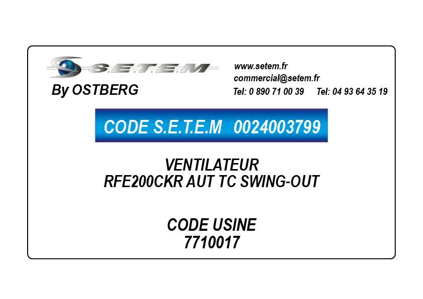 0024003799-VENTILATEUR OSTBERG RFE200CKR AUT TC SWING-OUT *7710017*