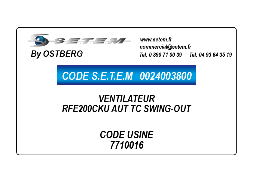 0024003800-VENTILATEUR OSTBERG RFE200CKU AUT TC SWING-OUT *7710016*