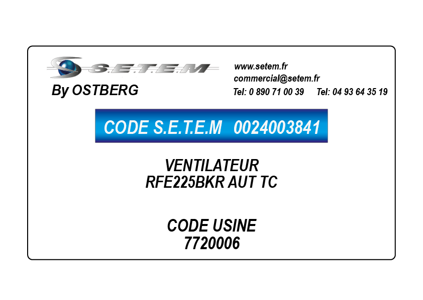 0024003841-VENTILATEUR OSTBERG RFE225BKR AUT TC *7720006*