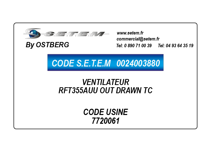 0024003880-VENTILATEUR OSTBERG RFT355AUU OUT DRAWN TC *7720061*
