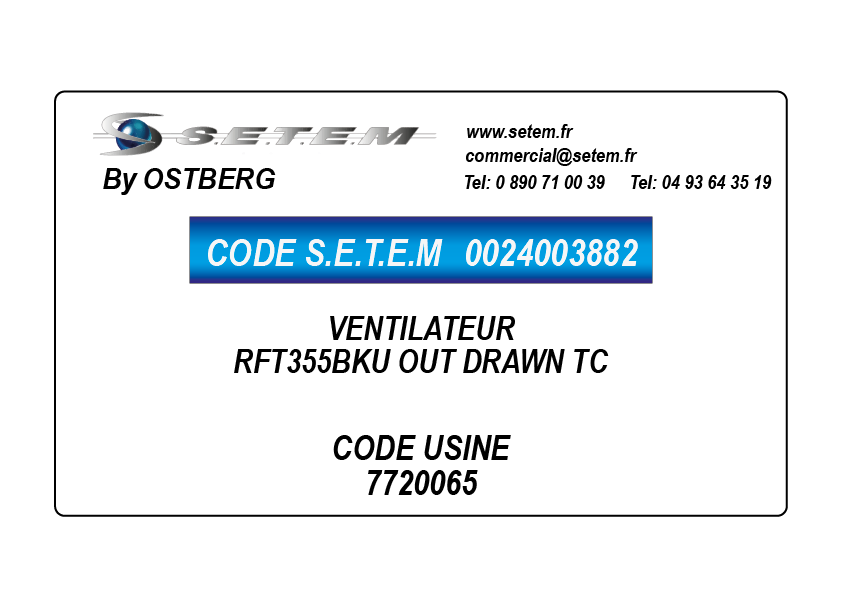 0024003882-VENTILATEUR OSTBERG RFT355BKU OUT DRAWN TC *7720065*