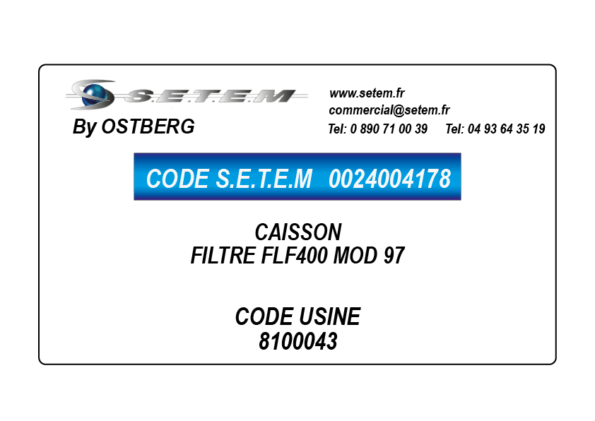 0024004178-CAISSON OSTBERG FILTRE FLF400 MOD 97 *8100043*