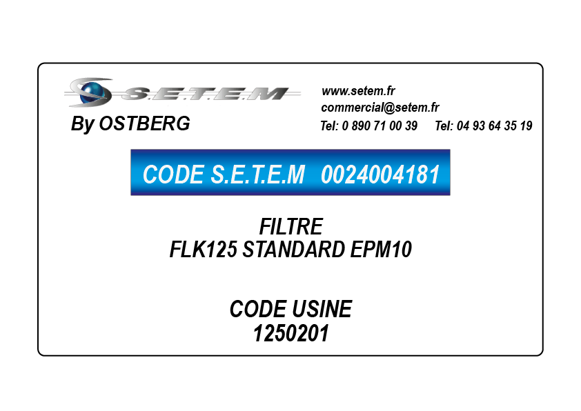 0024004181-FILTRE OSTBERG FLK125 STANDARD EPM10 *1250201*