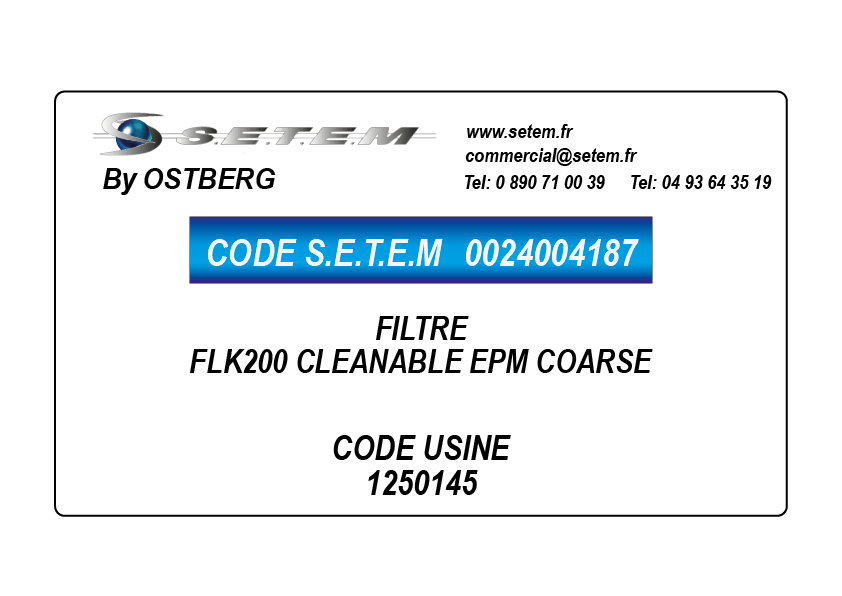0024004187-FILTRE OSTBERG FLK200 CLEANABLE EPM COARSE *1250145*