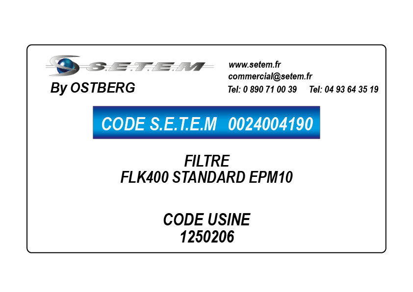 0024004190-FILTRE OSTBERG FLK400 STANDARD EPM10 *1250206*