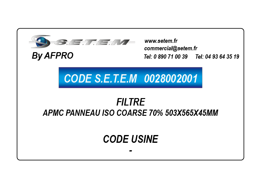 FILTRE APMC PANNEAU ISO COARSE 70% 503X565X45MM