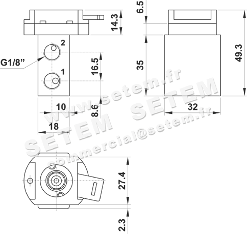 MICROVANNE PNEUMATIQUE 3/2 NC 08.341.4 2