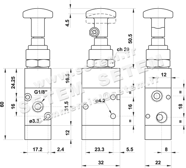 VANNE À COMMANDE MANUELLE 3/2 321 TT 2