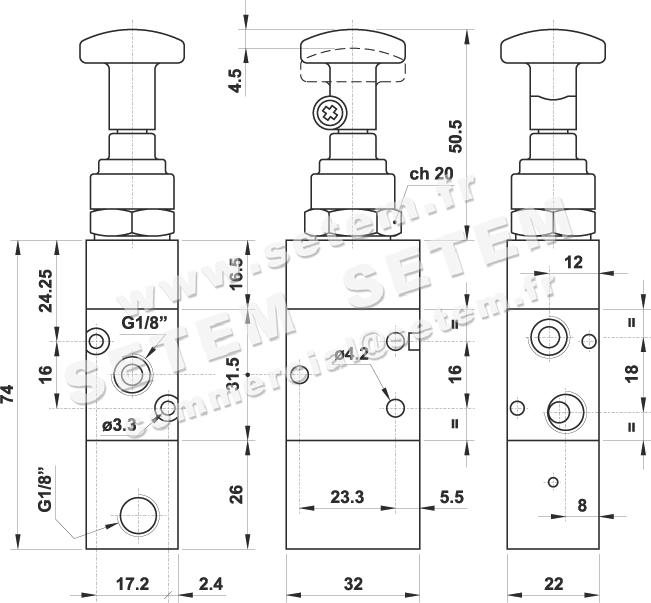 VANNE À COMMANDE MANUELLE 3/2 321 CTT 2