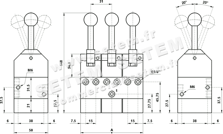 BLOC DE DISTRIBUTION PNEUMATIQUE 5/3 00.163.4 2