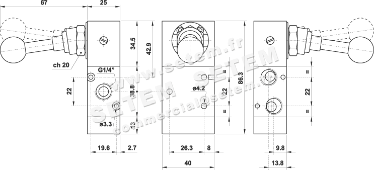 VANNE À COMMANDE MANUELLE 3/2 322 LL90 2
