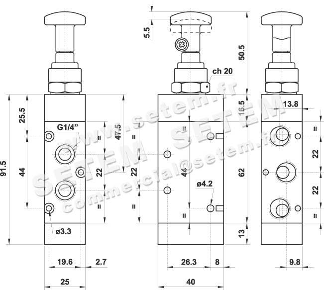 VANNE À COMMANDE MANUELLE 5/2 522 TT 2