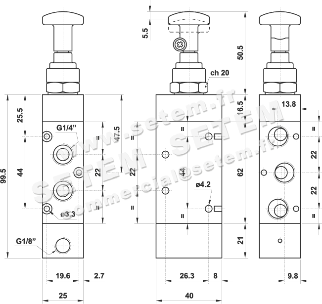 VANNE À COMMANDE MANUELLE 5/2 522 CTT 2