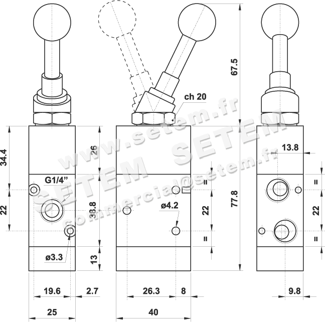 VANNE À COMMANDE MANUELLE 3/2 322 LL 2