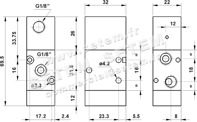 VANNE À COMMANDE PNEUMATIQUE 3/2 NC 321 MC 2