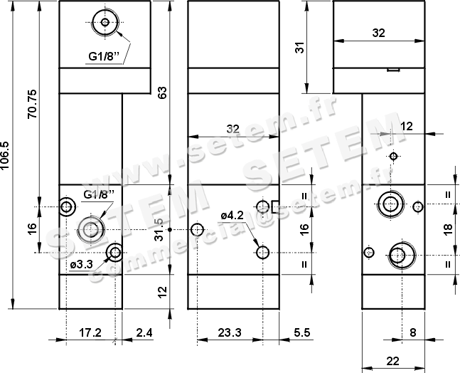 VANNE À COMMANDE PNEUMATIQUE 3/2 NC 321 MCQ 2