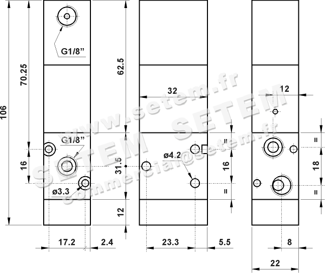 VANNE À COMMANDE PNEUMATIQUE 3/2 NC 321 MCS 2