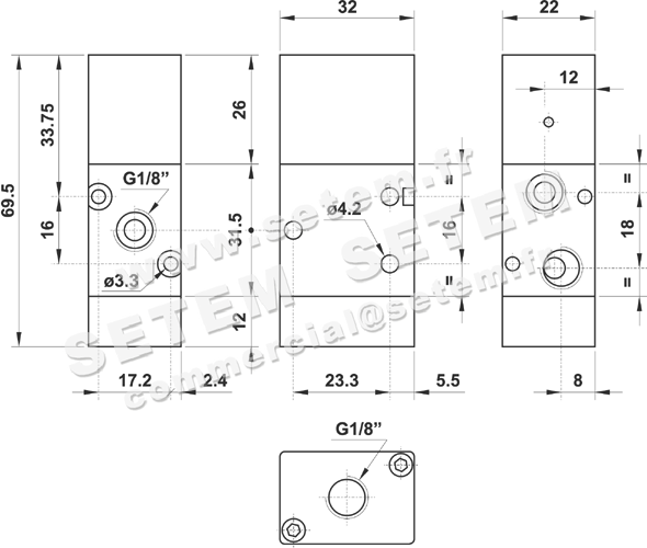 VANNE À COMMANDE PNEUMATIQUE 3/2 NC 321 MC SUP