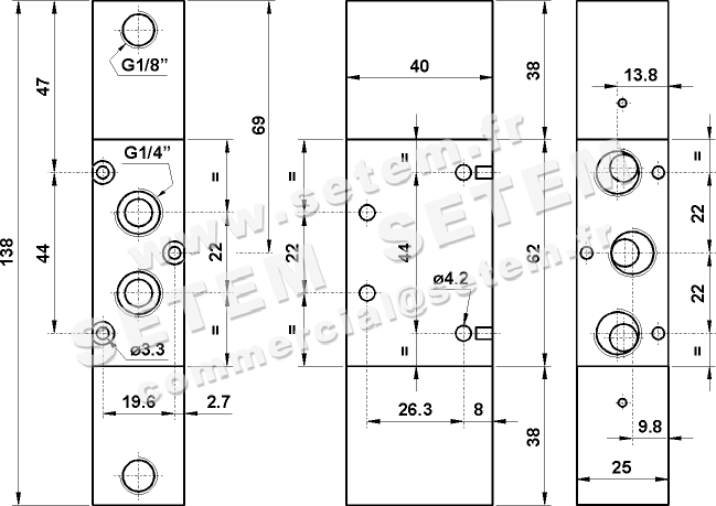 VANNE À COMMANDE PNEUMATIQUE 5/3 5223A CC 2