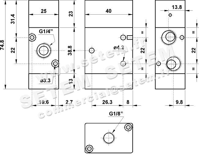 VANNE À COMMANDE PNEUMATIQUE 3/2 NC 322 MC SUP 2