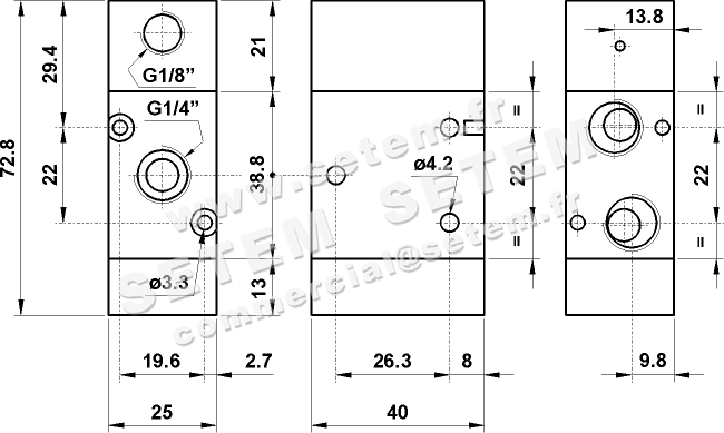 VANNE À COMMANDE PNEUMATIQUE 3/2 NA 322 MCA 2