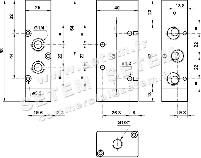 VANNE À COMMANDE PNEUMATIQUE 5/2 522 MC SUP 2
