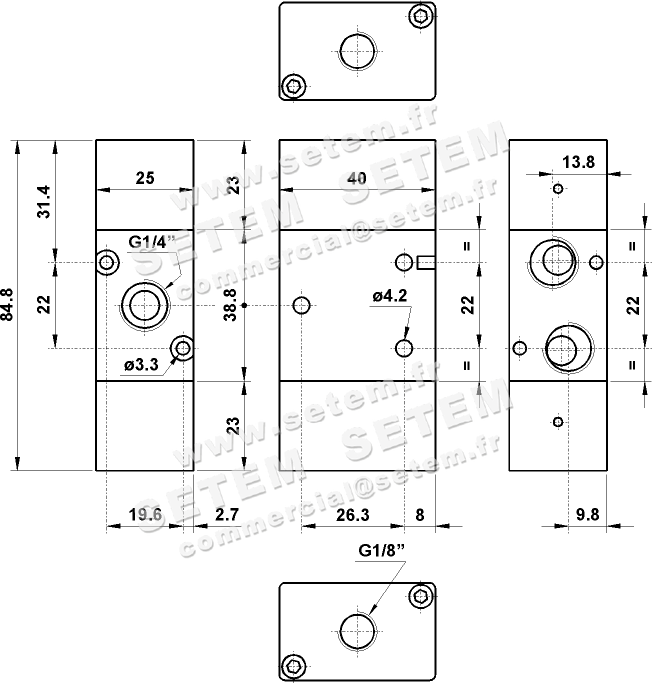 VANNE À COMMANDE PNEUMATIQUE 3/2 322 CC SUP 2