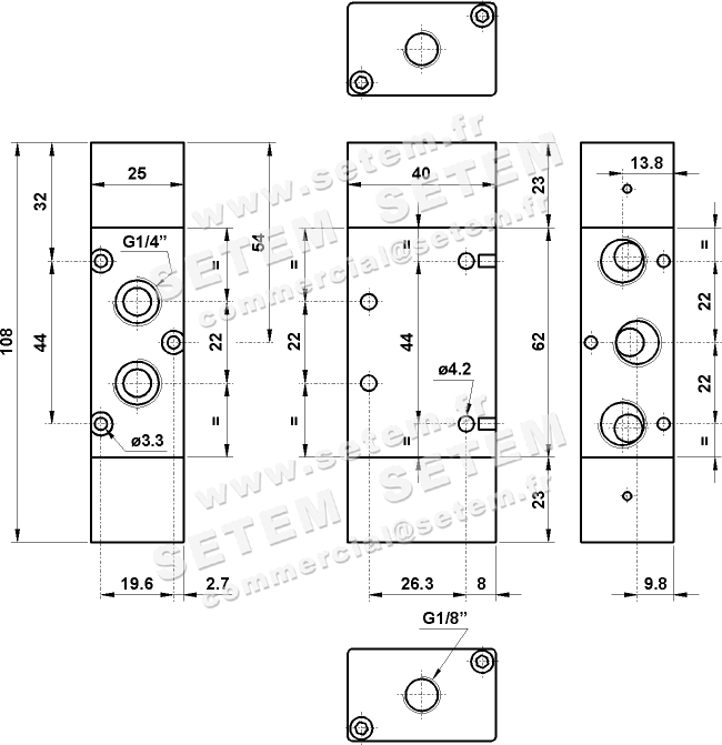 VANNE À COMMANDE PNEUMATIQUE 5/2 522 CC SUP 2