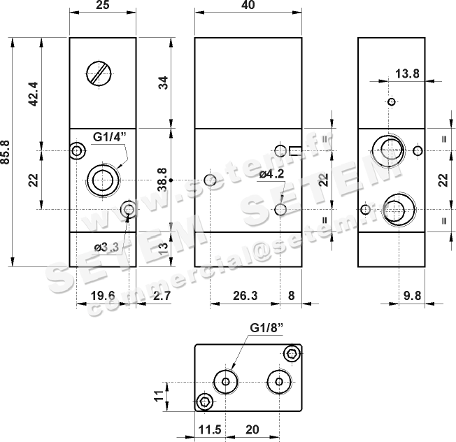VANNE À COMMANDE PNEUMATIQUE 3/2 NC 322 ANDM 2