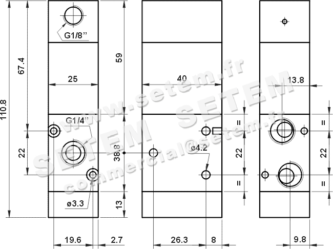 VANNE À COMMANDE PNEUMATIQUE 3/2 NC 322 MCS