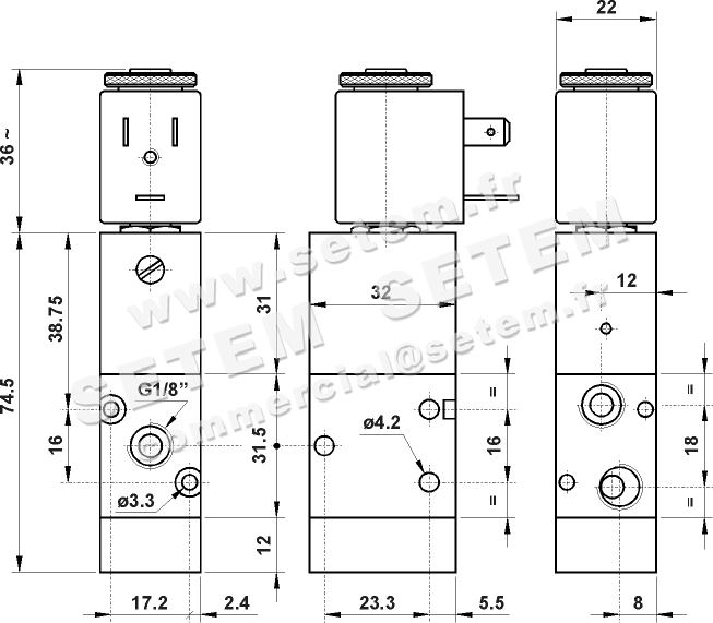 ÉLECTROVANNE PNEUMATIQUE 3/2 NC 321 ME 2