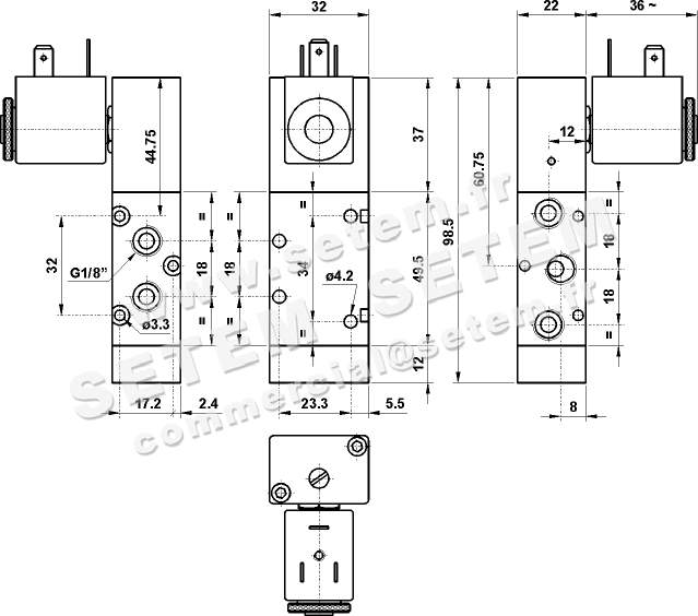 ÉLECTROVANNE PNEUMATIQUE 5/2 521 ME90 L 2