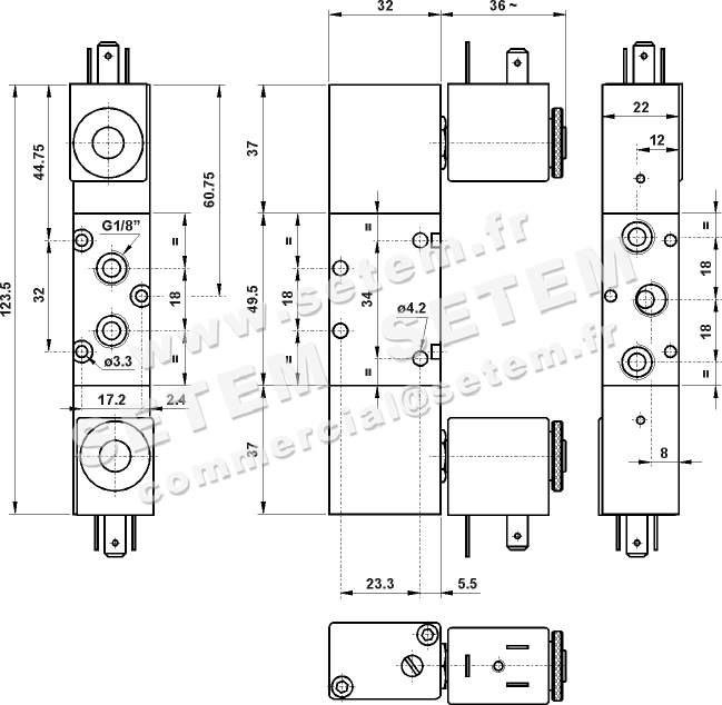 ÉLECTROVANNE PNEUMATIQUE 5/2 521 EE90 S 2