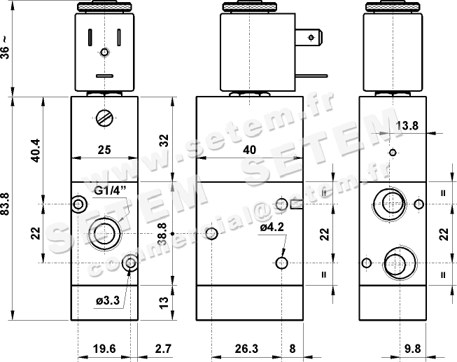 ÉLECTROVANNE PNEUMATIQUE 3/2 NC 322 ME 2