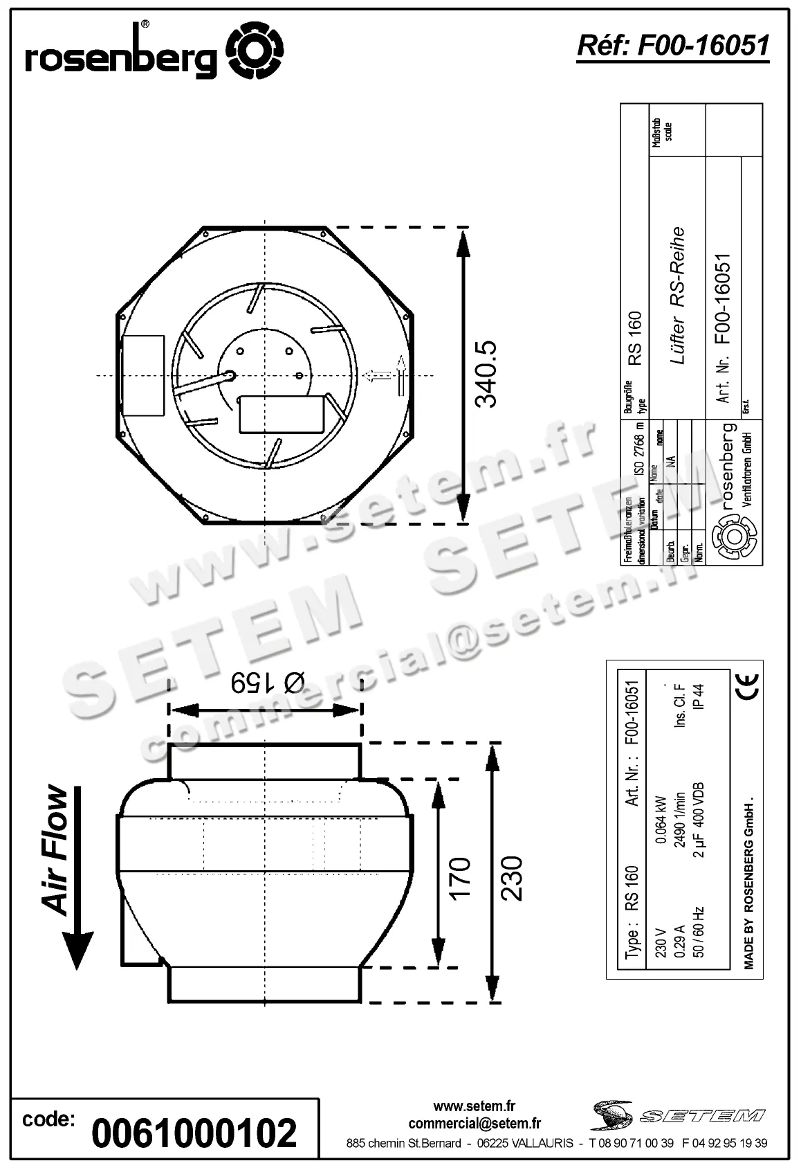 0061100102-VENTILATEUR ROSENBERG RS160 *U05.04* 2