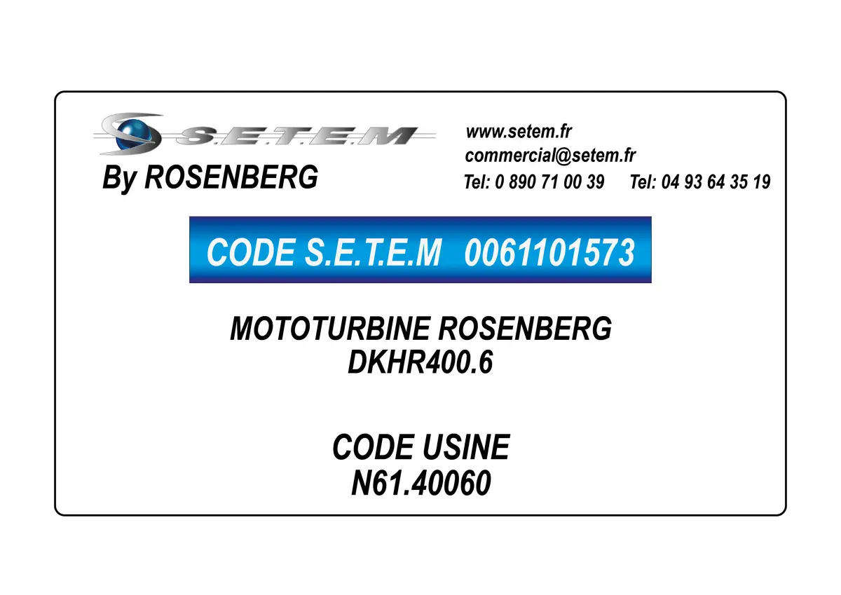 0061101573-MOTOTURBINE ROSENBERG DKHR400.6 *N61.40060*