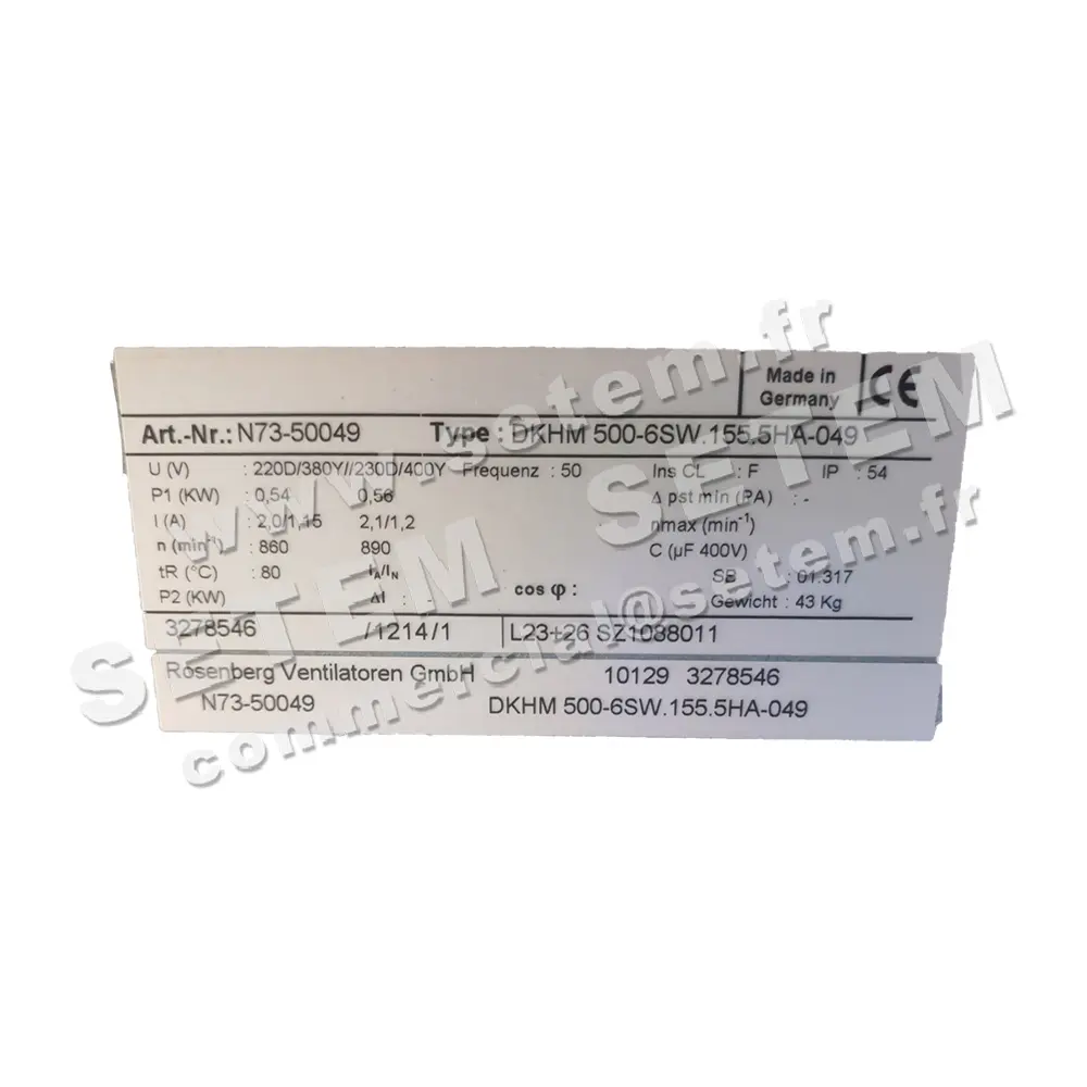 0061101998-MOTOTURBINE ROSENBERG SUR PLATINE DKHM500.6SW.155.5HA *N73.50049* 2