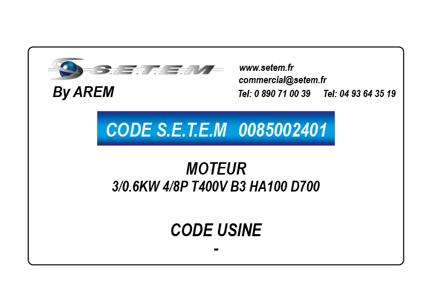 MOTEUR 3/0.6KW 4/8P T400V B3 HA100 D700 2
