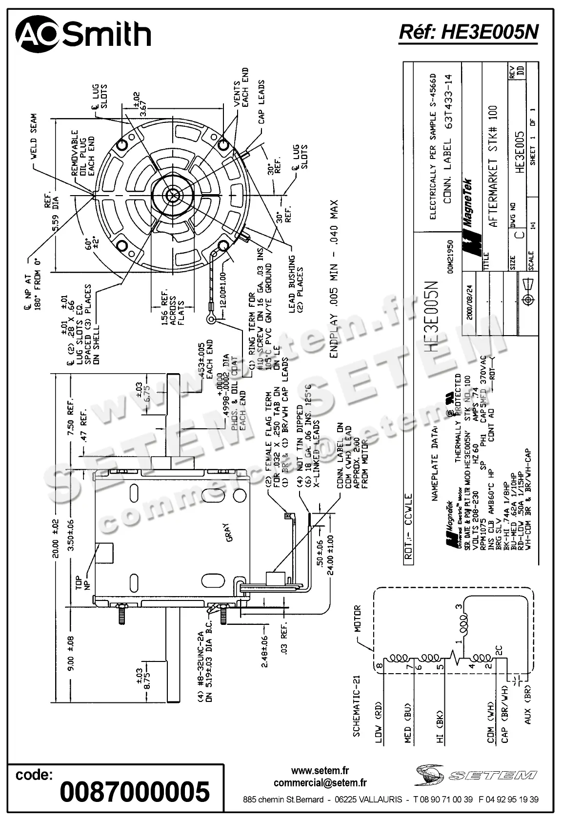 0087000005-MOTEUR AOSMITH HE3E005