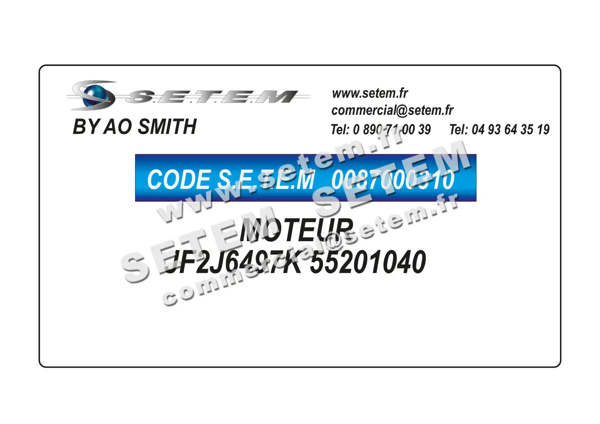 0087000310-MOTEUR AOSMITH JF2J6497K "55201040" 4