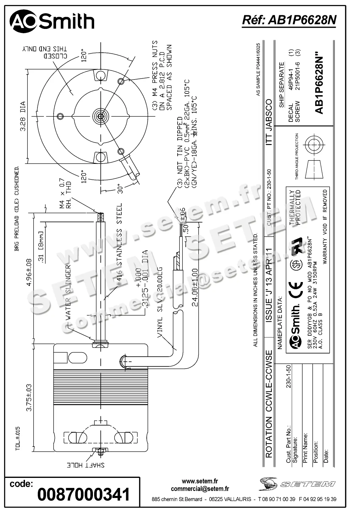 0087000341-MOTEUR AOSMITH AB1P6628N 2