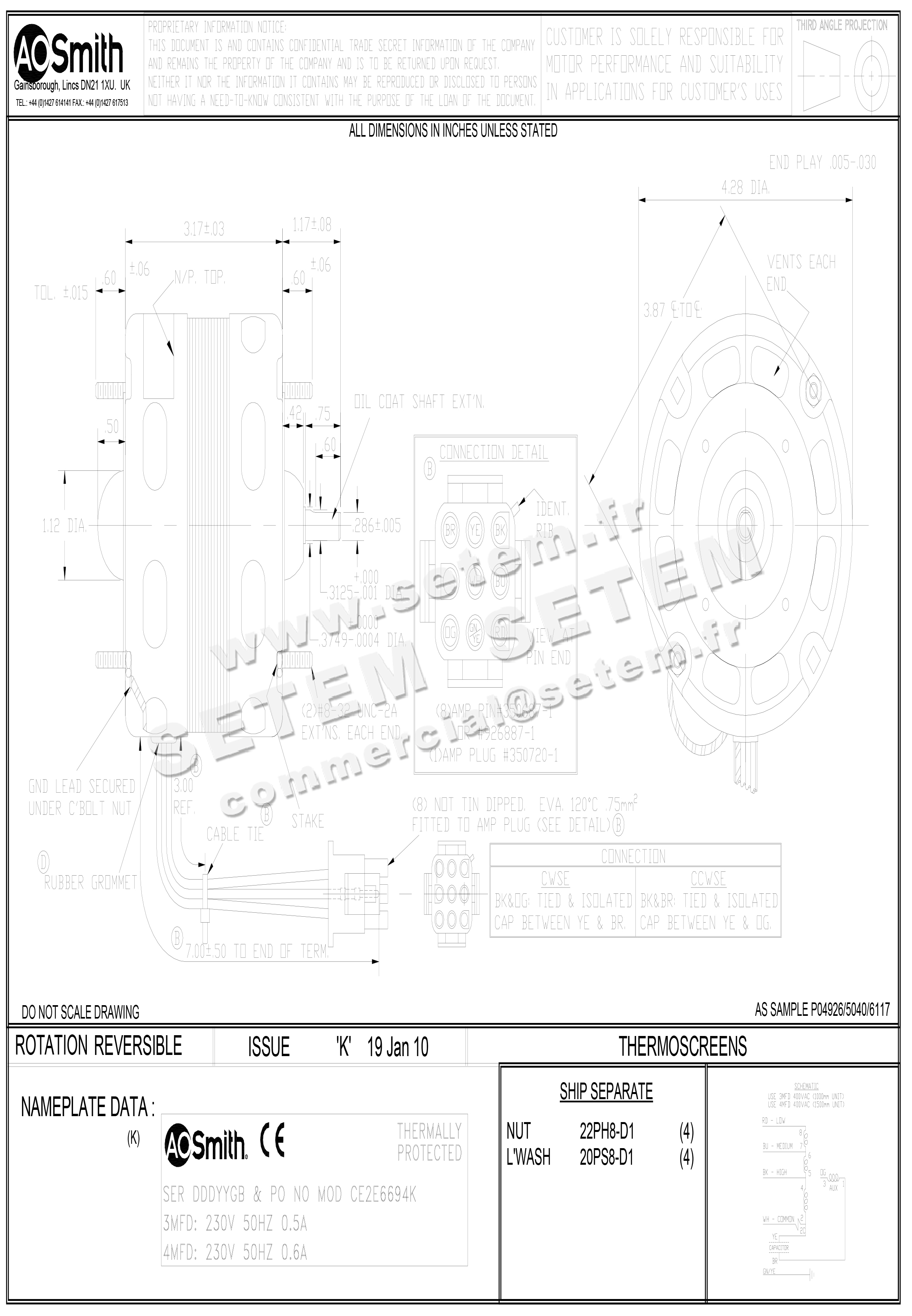 0087001031-MOTEUR AOSMITH CE2E6694K "130.020.306" 6